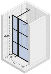 Sprchová zástěna dveře do niky s pevným dílem Riho Grid černá